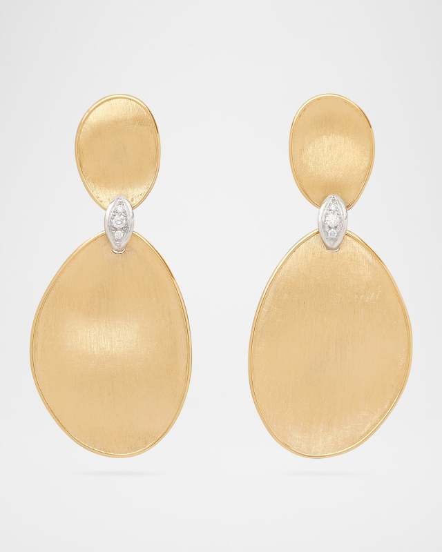 18K Gold Lunaria Large Two-Drop Earrings with Diamonds